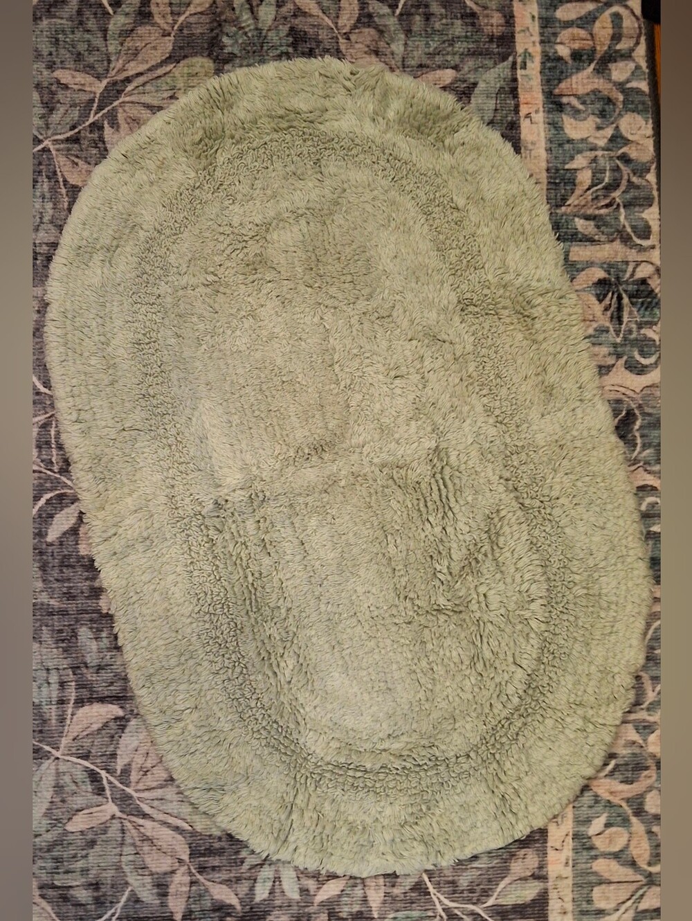 MODA 100% Cotton Green Oval-Shaped Toilet Mat Solid/Plain CA38546